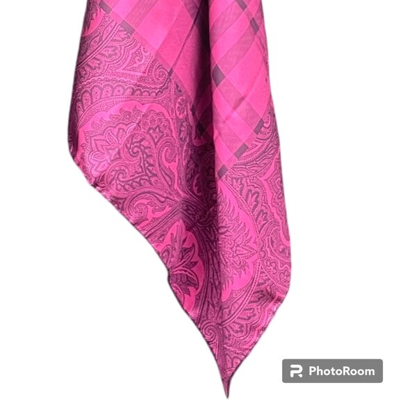 NWT Absolutely Stunning BURBERRY Silk Scarf Pink/Black- Size 27"x27" - Picture 7 of 14